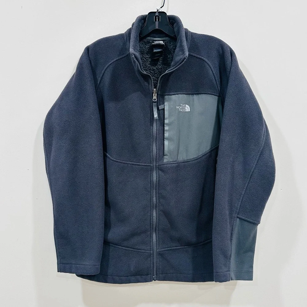 The North Face Jacket Boys XL 18/20 Fleece Black Full Zip Panel Gray‎ Accents